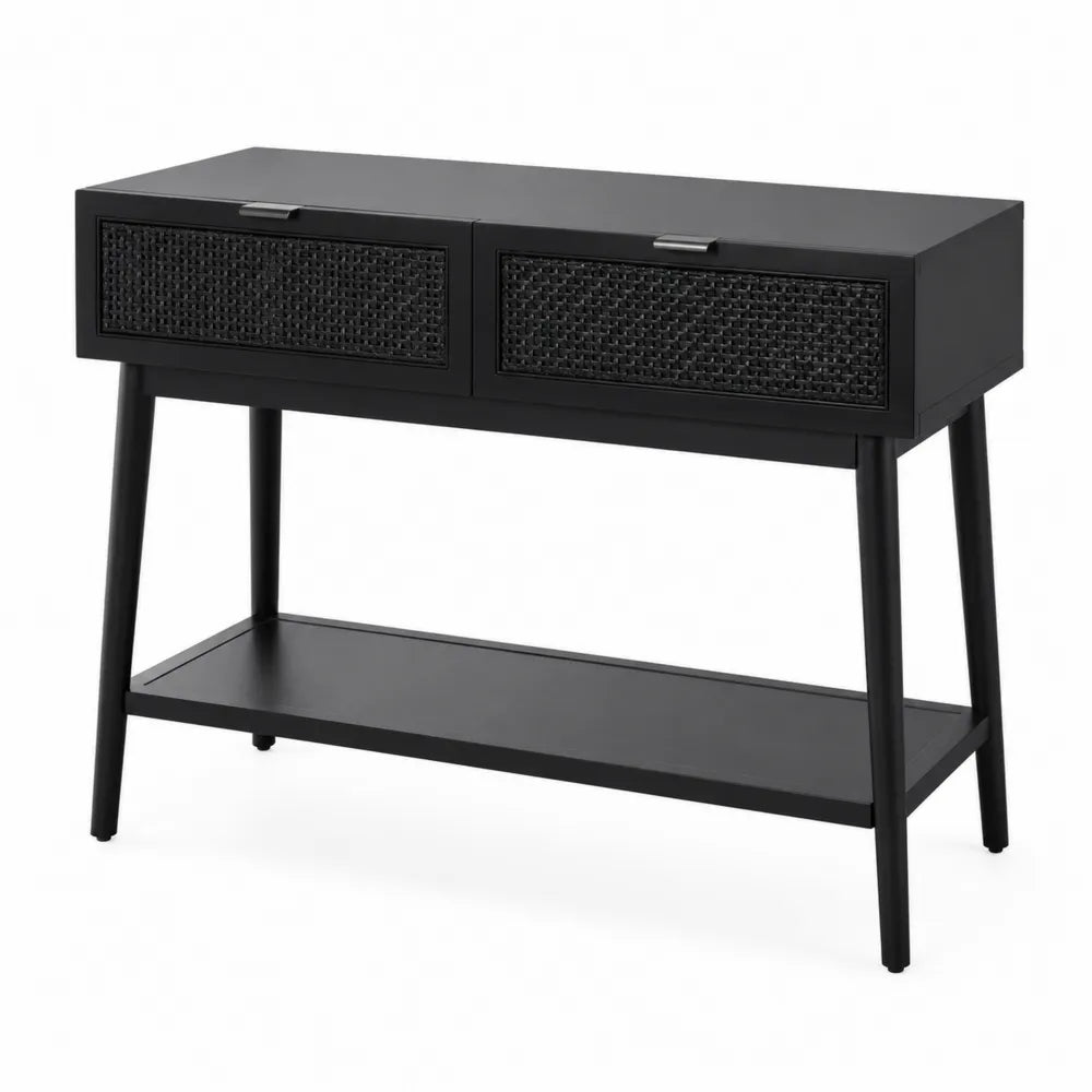 Consola de Madera y Rat¨¢n Negra con D