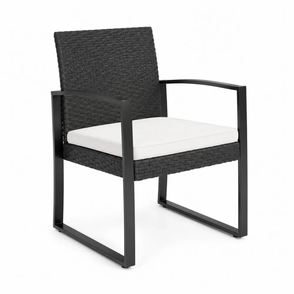 Silla de rat¨¢n sint¨¦tico negro con coj¨ªn blanco y estructura met¨¢lica, 5