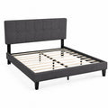 Cama tapizada en tela con estructura de madera, 20